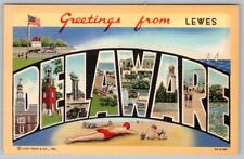 1940's-50's GREETINGS FROM LEWES DELAWARE LARGE LETTER LINEN CURT TEICH POSTCARD picture