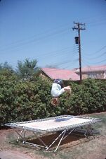 1963 Girl Flipping Tumbling in Air on Retro Trampoline Easter 35mm Slide picture