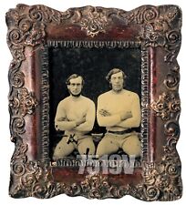 Two Boxers (?) Large Framed Ambrotype 1850s Rare Sport Boxing Antique Photo Men picture
