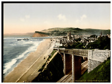 England. Teignmouth. View from E. Cliff.  Vintage Photochrome by P.Z, Photochr picture