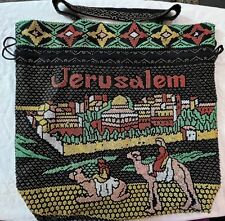 Vintage Hand Beaded Tote Purse Jerusalem Camels Made in Israel picture