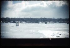 1958 Lake Erie Ohio Ice Fishing Frozen Lake Shelter #2 50s 35mm Kodachrome Slide picture