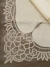 Vintage Large Battenburg Lace Handmade Embroidery Cotton Tablecloth 8 Napkins picture