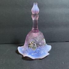 Fenton Pink Opalescent Bell Embossed Flowers Roses with Label Art Glass picture