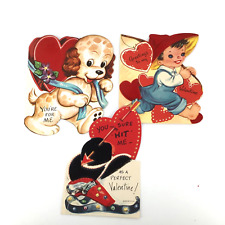 Vintage 1950s a-meri-card whitmam Valentine Cards Flocked Lot puppy cowboy hat picture