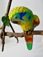 Parrot Leather Figurine Perched Real Twig Rare Unique Professional Quality EUC picture
