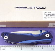 Real Steel Knife E802 Horus Tactical Liner Lock Black & Blue Micarta Handles picture