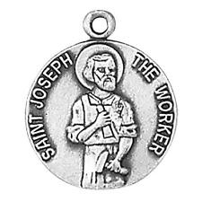 St Joseph the Worker Medal .75 in Dia and 18 in Chain Jeweled Cross Collection picture