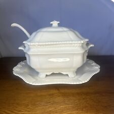 VINTAGE COPELAND SPODE CREAMWARE SOUP TUREEN WITH UNDERPLATE WITH LADLE 10” H picture