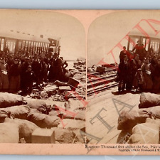 1894 Pikes Peak, Colo. Cog Railway Passenger Train Car Real Photo Stereoview V42 picture