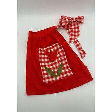 Vintage Apron Red Tulip Flower Gingham Two Pockets Half Kitchen Tie Back 1960s picture