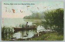 Michigan~Fishing At Deer Lake Near Boyne Falls~Vintage Postcard picture