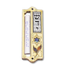 Wooden Small Jewish Mezuzah Case Star of David Simulated Gemstones picture