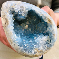 8.46LB Natural blue celestite geode quartz crystal mineral specimen healing picture