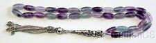 Prayer beads Tesbih oval Rainbow Fluorite & Sterling Silve Rare Cut Collector's picture