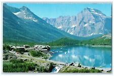 1965 Swift Current Lake Many Glacier Hotel River National Park Montana Postcard picture