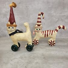 Vintage Rosemary A Flagg Cat Holiday Christmas 1996 Peppermint 1998 Beige Stripe picture