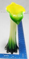 Gorgeous Hand Blown Glass Calla Lilly Vase 11” Green Yellow White picture