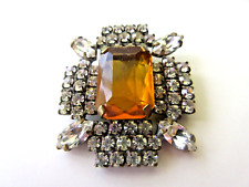 Magnificent Czech Vintage Glass Rhinestone Button   Crystal and w/c Amber picture