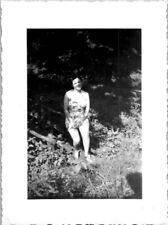 Curvy Sexy Woman Bathing Suit Thick Thighs at a Creek 1940s Vintage Photograph picture