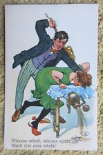 VINTAGE NOS POLISH HUMOR POSTCARD- NEWLY WED COUPLE picture