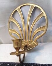 Vintage Solid Brass Scroll Scalloped Shell Candlestick Holder Wall Sconces picture