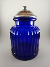 Vintage Cobalt Blue Round Ribbed Canister Jar, Cookie in Jar, Cracker Jar 1980s picture