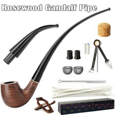 Rosewood Churchwarden Gandalf Pipe Long Stem Bent Tobacco Pipe w/ Accessories US picture