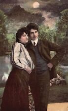 Vintage Postcard 1910's Lovers Couple Moonlight Dating Moments Together picture