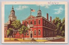 View Of Congress Hall Philadelphia Pennsylvania Vintage Linen Postcard picture