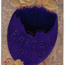 c1910s Easter Greetings RARE Purple Silk Cracked Egg Heavy Embossed Postcard A86 picture
