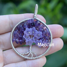 Natural Gemstone Tree of Life Chakra Pendant Flower Energy Reiki Luck Amulet picture
