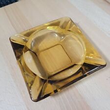  Vintage Mid Century 6” Square Yellow Amber Glass Ashtray  picture