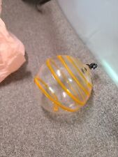 Christmas Ornament Hand Blown Glass Ball Orange W/swirl Design, Blue Hanger picture