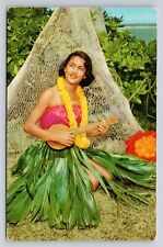 Hawaii Native Hawaiian Girl Woman with Ukulele Lei Grass Skirt Vtg HI Postcard  picture