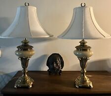 Vintage Pair Underwriters Laboratories Marble & Brass Lamps 32” Tall picture