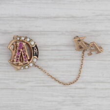 Lambda Chi Alpha Crescent Badge 10k Gold Ruby Sapphire Pearl Pin Chapter Guard picture