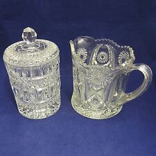 Vintage Elegant/Pressed Glass Two Piece Lot Pitcher & Lidded Biscuit Jar picture