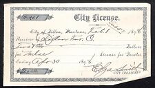 Dillon Montana 1898 City (Business) License Receipt for 