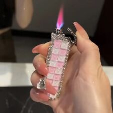 Women  Handmade Crystal Luxury Cigarette Cigar Lighter Pink Flame Butane Lighter picture