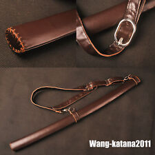 Brown Leather Katana Saya Sheath Scabbard for Japanese Samurai Sword Replacement picture