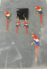 NEW Scarlett Macaw parrot drop earrings, charm & 2 pins NOS *Q picture