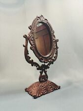 Small Cast Iron Swivel Vanity Tabletop Mirror on Stand Vintage Mauve Heavy VGUC picture