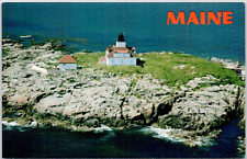 Maine Egg Rock Light Station Aerial View Ocean Ledge Waves USA Vintage Postcard picture