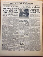 VINTAGE NEWSPAPER HEADLINE ~US CONGRESS DECLARES PROHIBITION OF ALCOHOL 1920 picture