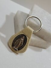 Vintage Miraculous Metal Mary Silver Beige Key Fob Religious Catholic Custom  picture