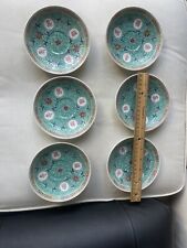 6 Pieces Turquoise Mun Shou  Longevity Jingdezhen Saucers picture