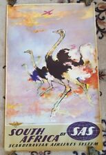 RARE Original Vintage 1950s SAS Scandinavian Airlines System SOUTH AFRICA Poster picture