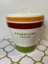 Starbucks 2005 Cookie Jar Coffee Canister Ceramic Red Green Gold 7” picture