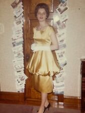 2G Photograph Beautiful Brunette Woman Shiny Gold Dress Gloves 1961 picture